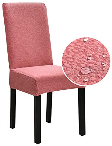 Morbuy Seersucker Stuhlhussen Stretch Universal Stuhlbezug, Wasserdicht Staubdicht Einfarbig Stuhl Husse für Hochzeit Weihnachten Bankett Hotel Dekoration (6 Stück,Rosa)