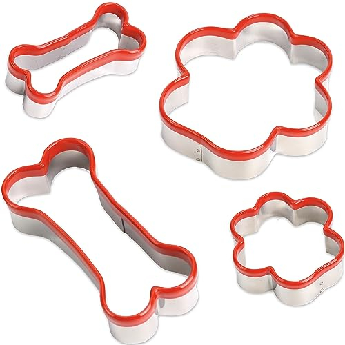 4 cortadores de galletas para perro, 2 cortadores de galletas de hueso de perro (3.2 y 3.9 pulgadas) y 2 cortadores de galletas de pata de perro (3 y 4.1 pulgadas) – 0.4 mm de grosor, parte superior