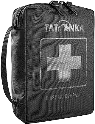 Tatonka First Aid Compact - Erste Hilfe Tasche mit umfangreichem Inhalt - U. a. Rettungsdecke, Checkliste und Spickzettel für die Erstversorgung - Für Outdoor, Wandern, Trekking - schwarz