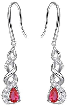 Qings Infinito Pendientes Plata de Ley 925 - Piedra de nacimiento Espiral Cristal Gota de agua Piedra de nacimiento Pendientes colgantes de boda Joyas para mujeres Niñas Regalo de cumpleaños