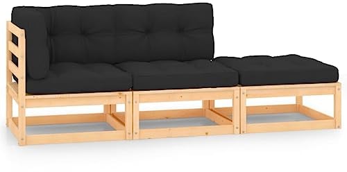 vidaXL Garten Lounge Set 3-TLG., Gartenmöbel Set Sitzgruppe für Garten Terrasse Balkon, Modular Sofa mit Kissen, Garnitur Loungemöbel, Massivholz Kiefer