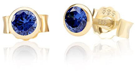 NKlaus Paar 5,0mm 585 Gelb Gold 14 Karat Ohrstecker Kristall Zirkonia Blau Butterfly Verschluss Damen Mädchen 11047