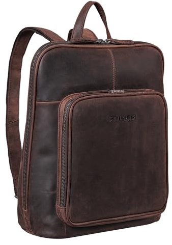 STILORD 'Dan' Small Rucksack Leather Vintage Daypack Backpack 13,3 inch Laptop Backpack for MacBook Mini Backpack Shoulder Bag Genuine Leather, Colour:Zamora - Brown
