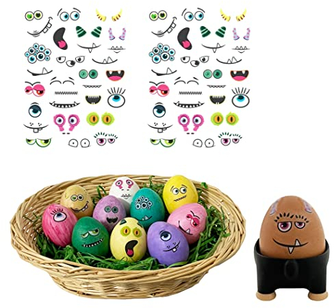 Eier Tattoos/Eier Aufkleber Monster Gesichter - 2 Bögen Eier Sticker - Osterei, Eierfärben, Osterdeko, Eierfarbe, Eier färben