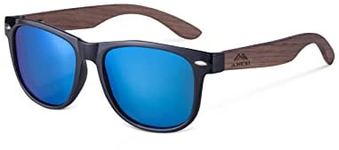 AMEXI Holz Sonnenbrillen/Sonnenbrille mit Holzbügeln aus Walnuss für Damen & Herren/Polarisierende Brillengläser mit UV400-Schutz