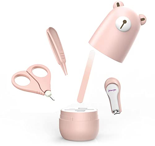 Set Manucure Bébé par Kit 4-en-1 avec Étui, Coupe-Ongles, Ciseaux, Lime et Pince à Épiler | Kit Soins des Ongles Bébés et Jeunes Enfants