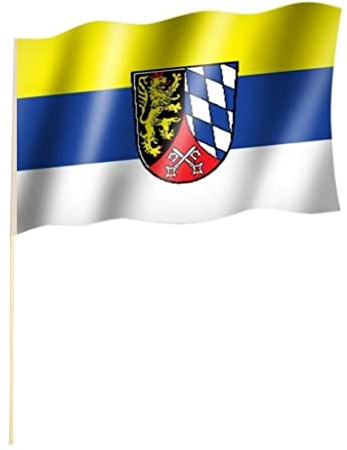 Stockflagge/Stockfahne OBERPFALZ mit Wappen Flagge/Fahne ca. 30 x 45 cm mit ca. 60cm Stab/Stock
