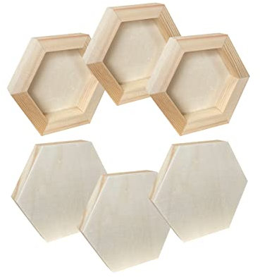6 Pack Unfinished Wood Canvas Boards for Painting, 4x4.6 in Hexagon Wooden Panels for Crafts