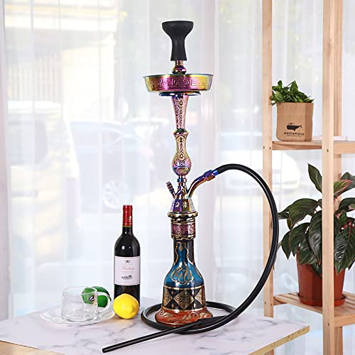 ZYFC Juego de Cachimba con 1 Manguera, Juego Completo de Cachimba Portátil Premium de 21 con Jarrón de Vidrio Artístico Pintado a Mano de Gran Capacidad, Tazón de Silicona para Cigarrillos, Sin BPA