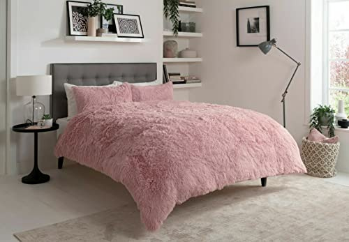L S U Teddy Bear Hug & Snug Shaggy Duvet Cover Set Warm Fleece Christmas Bedding Set (Blush Pink, King)