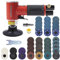 UPWOOD Mini Smerigliatrice Pneumatica Angolare 75mm, Set di Levigatrice Pneumatica da 3 Pollici, Strumento di Preparazione delle Superfici a 90° con 41 Dischi di Cambio Rapido