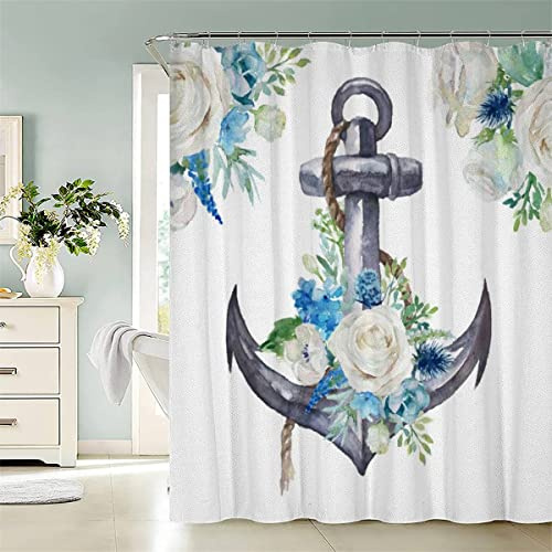 AASIRA Duschvorhang 240x200 Anker Anti-Schimmel Wasserdichter Extra Langer Duschvorhänge mit 12 Duschvorhangringen Aquarell Blumen 3D Motiv Bad Vorhäng für Badewanne Badezimmer