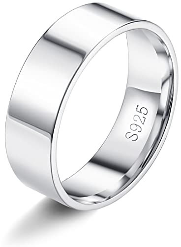 Milacolato S925 Sterling Silber Ringe für Damen 18K Weißgold Gefüllt Plain Daumen Stapelbare Statement Ringe Hoch Polierte Ewigkeit Hochzeit Band Ringe 1mm 2mm 3mm 4mm 6mm 8mm