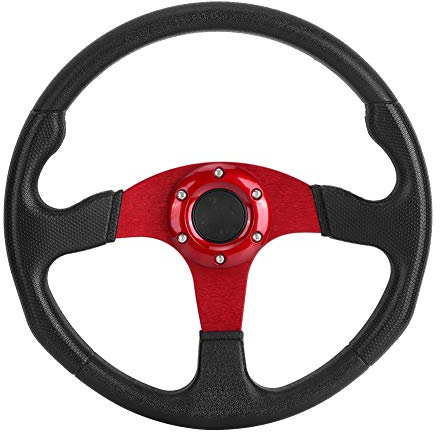 Tbest Steering Wheel, Steering Wheel, 350Mm Flat Steering Wheel350Mm14In Racing Car Sport Steering Wheel Deep Dish 6 Bolts Universal Modified Accessoryblack (Red)