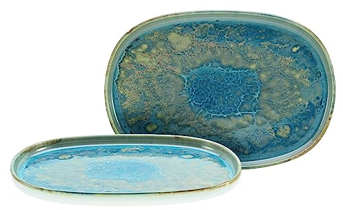CreaTable, 21516, Serie Yuki, 2-teiliges Geschirrset, Servierplattenset aus Steinzeug, spülmaschinen- und mikrowellengeeignet, Made in Portugal