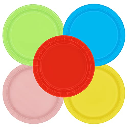 PARTY GO 50pcs 9' Piatti Di Carta Per Cena e Dessert, Piatti usa e getta Kit di Forniture per Feste Per Laurea, Vacanze, Matrimonio, Festa di Compleanno, Decorazione per Baby Shower, Colorato