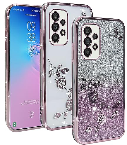 XINYEXIN Transparent Glitzer Hülle für Samsung Galaxy A53 5G, Bling Glitter Handyhülle Ultradünn Stoßfest, Niedliche Glitzernde Schutzhülle für Frauen Mädchen - Roségold