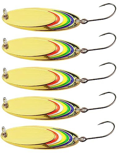5Pcs Mini Sea Fishing Spinner Lure Zinc Alloy Fishing Jigs Beach Casting Lure Sea Fishing Tackle for Mackerel Cod Sea Bass Pike, Gold