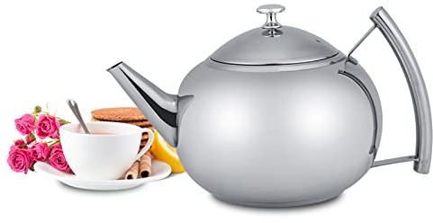 Mokernali Theiere inox, Théière En Acier Inoxydable, Bouilloire à Thé De 2 L Avec Infuseur Amovible, Théière De Grande Capacité Résistante à la Chaleur Pour Feuilles Mobiles Et Sachets De Thé
