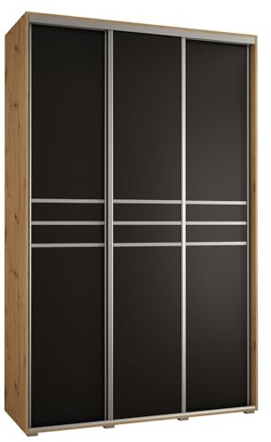 MEBLE KRYSPOL Davos 10 160 Schrank mit DREI Schiebetüren für Schlafzimmer - Moderner Aufbewahrungsschrank mit Kleiderstange und Regalen - 235,2x160x45 cm - Artisan Schwarz Silber
