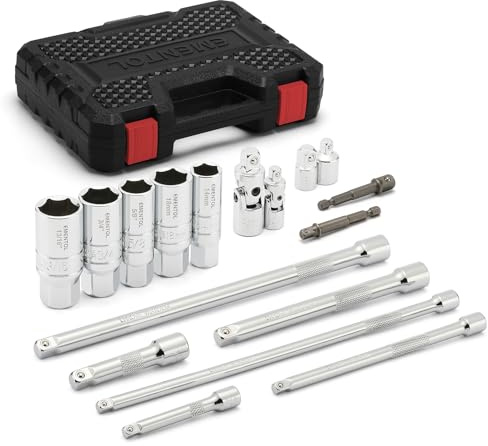 EMENTOL 17PCS 1/4 and 3/8 Drive Socket Accessory Set, Extension Bars/Adaptor/Impact Universal Joint/Spark Plug Sockets, Professional Drive Socket Accessories