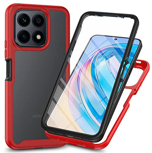 RonRun Funda para Honor X8 5G/Honor X6/Honor 70Lite con Protector de Pantalla Incorporado, Protección de 360 ° Anti Choque Transparente Carcasa Compatible con Honor X8 5G/Honor X6/Honor 70Lite Rojo