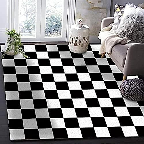 Schwarz-Weiß Kariertes Zielflaggenrennen Teppich Kinderteppich Wohnzimmerteppich Schlafzimmerteppich 3D-Gedruckter Superweicher Flanellteppich -Polyester-Soft-Touch, 120 X 160 Cm - Weich , S -1E0S/I6S
