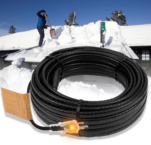 MAXKOSKO Dachrinnenheizung für Dachschneeschmelzen, selbstregulierendes Heizkabel mit 1,8 m beleuchtetem Stecker, 120 V 8 w/ft, 25,9 m Heizkabel