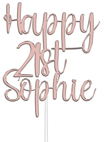 Personalised Acrylic Birthday Cake Topper by KreateSquare - Customised With Any Name, Any Age, Custom Colour – Birthday Cake Decoration (Rose Gold)