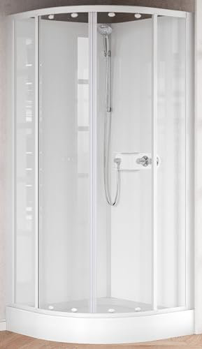 Novellini Media Glass R Standard 90x90 cm Cabina Doccia Multifunzione Curva Apertura Scorrevole Montaggio Angolo Destro Sinistro Miscelatore Meccanico Vetro Trasparente Profilo Bianco Altezza 210 cm