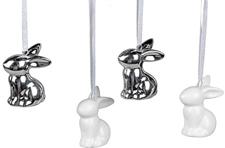 Bollweg Geschenke und Dekoration zu Ostern- 1 Stück lustiger Mini Hase 5cm Weiss oder Silber zum Anhängen für den Osterstrauß Osterhase