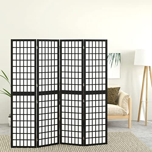 Rantry Japanischer Shoji-Raumteiler, Schwarz, 160x170cm, Faltbar, Tannenholz & Reispapier Model352080