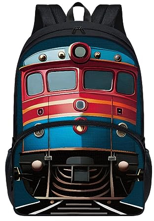 Wpamlrta Kinder-Rucksack für Schule, Bus, Auto, Jungen, Mädchen, Schule, Laptop, Reise, Schultasche, Eisenbahn, Zug, Eisenbahn, One size