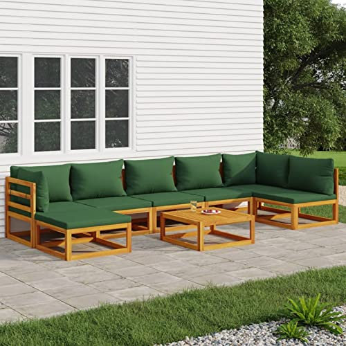 Homgoday 8-TLG. Garten-Lounge-Set mit Grünen Kissen Gartenmöbel Set Balkonmöbel Gartenlounge Gartensofa Ecksofa Lounge Sitzgruppe für Terrasse Garten Balkon Massivholz