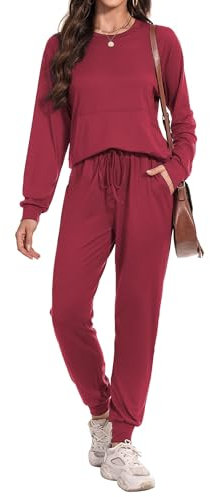 Irevial Tuta Donna Due Pezzi Manica Lunga Sportivo Donna Completo Casual Girocollo Outfit Felpa Jogger Tuta Set per Jogging,Casa,Attività all'aperto