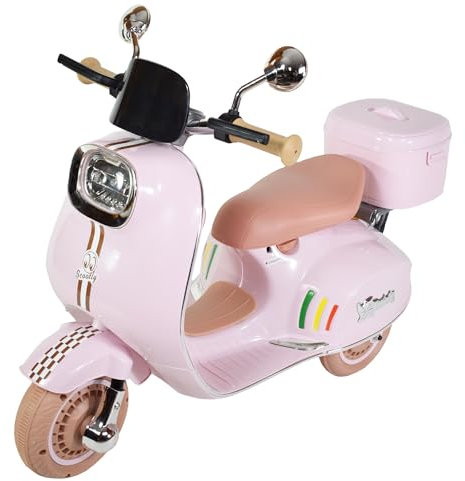 Twinly SCOOTLY Moto électrique pour enfants avec télécommande, chargeur et batterie 6 V jusqu'à 40 min, accélérateur à pédale, valise, USB, lumière et MP3 Bluetooth (Rose)