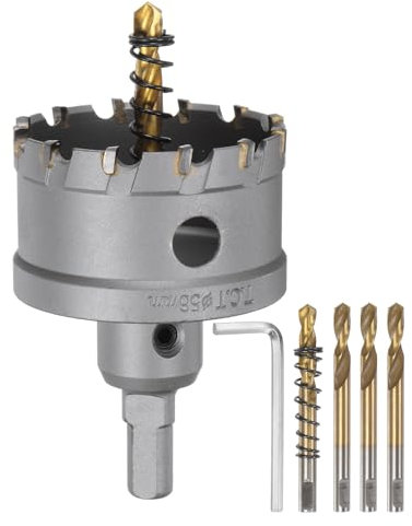sourcing map Hartmetall-Lochsägen-Set, 56 mm, Metall-Lochschneider-Set mit 5 Zentrierbohrern, Federn, 1 Schraubenschlüssel für Edelstahl, Kupfer, Eisen, Aluminium