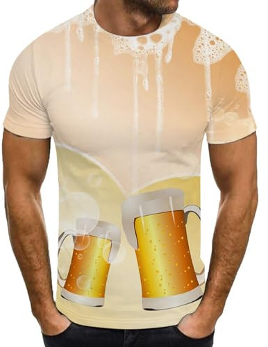 ColleeLin Muskel Shirts mit Oktoberfest-Print, Bluse, kurzärmelig, Rundhalsausschnitt Arbeitsshirt Herren (Beige, S)
