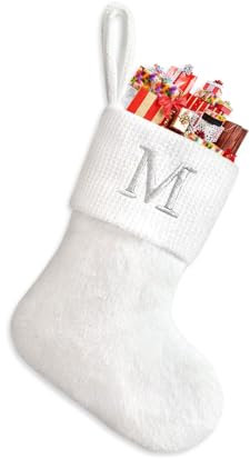 Sleeleece Weihnachtsstrumpf Personalisiert Nikolausstrumpf 22 cm,Christmas Stockings,Nikolausstiefel zum Befüllen Weihnachtsstrumpf Geschenkbeutel Weihnachtsbaum Anhänger Weihnachtsdeko Weiß M
