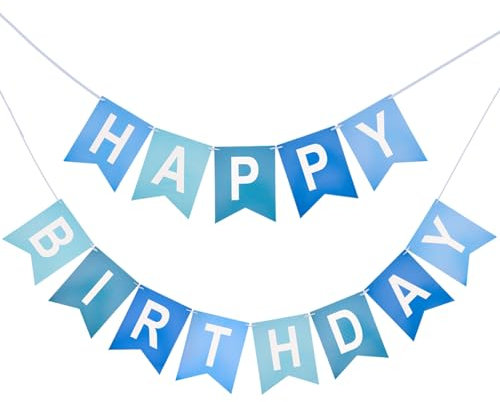 jijAcraft Vorgefädelt Happy Birthday Girlande: 16 × 20 cm Blau Papier Geburtstags Girlande Jungen, Groß Happy Birthday Banner für Kinder, Happy Birthday Wimpelkette für Geburtstagsparty