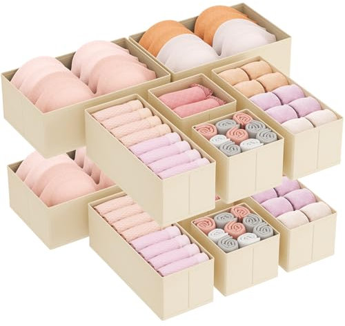 Lifewit 12 er Set Schubladen Organizer, Schrank Kleiderschrank Organizer Wickeltisch Schubladen Ordnungssystem für Garderobe Schlafzimmer für Kleidung, Kinderkleidung, Socken, Unterwäsche, Khaki