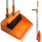 FKKFSS Long Handle Dustpan and Brush, Windproof Vertical Extension Pole, Swivelling Broom Set - Orange