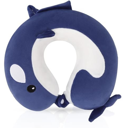 Aurasky Nackenkissen Kinder Memory Foam Nackenstütze, Cartoon Tier Nackenhörnchen Erwachsene, 30 x 26cm Reisekissen U-förmiges Nackenstützkissen für Auto Flugzeug Zug Büro Heim(Walfisch)