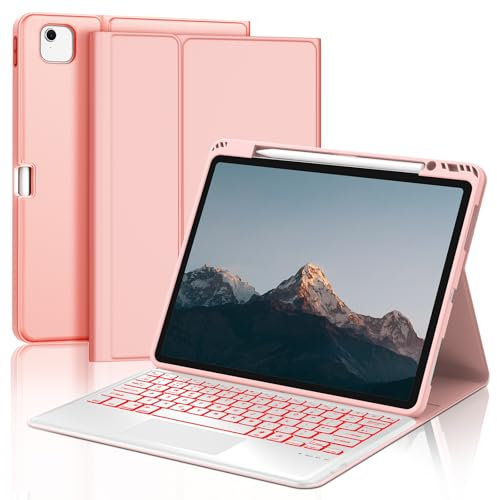 IVEOPPE Keyboard Case for iPad Air 13-inch (M2 2024/M3 2025)- Keyboard for iPad Air 13 M3 2025, 7-Color Backlight, Detachable Bluetooth Keypad with Touchpad for Pad 13‘’ - Pink