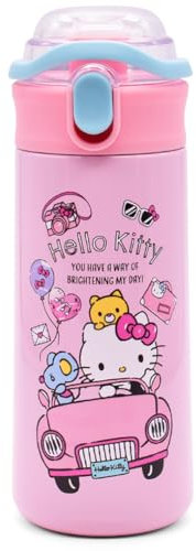 FYDZBSL Kiitty Botella de Agua Niños, Kawaii Botella Agua Acero Inoxidable Niños Botellas de Agua Aisladas a Prueba de Fugas Fácil de Abrir Taza Termo Taza Termo Escolar de Dibujos Animados 500ml