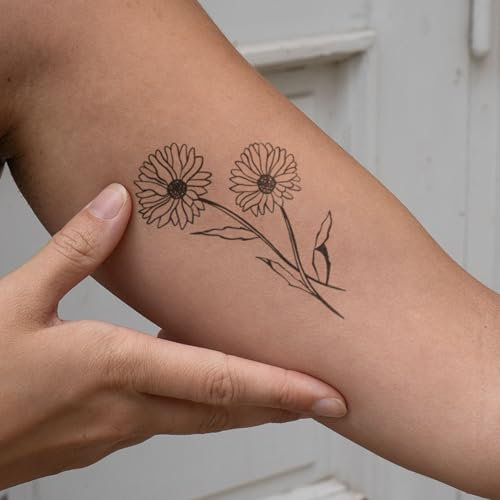 Inkster Tattoo -Geburtsblume Apr Gänseblümchen - vegane & wasserfeste Temporäre Tattoos für Erwachsene - EU-Kosmetikzertifizierte Farbe - revolutionäres 2 Wochen Tattoo | Premium Klebetattoos