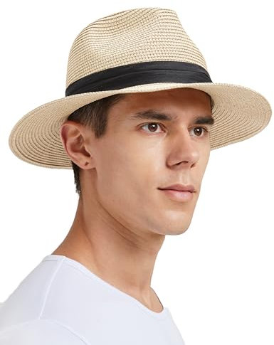 Zylioo XL-XXL Straw Sun Hats for Big Heads,Extra Large Sun Protection Summer Beach Hat Big UV Holiday Panama Hat for Men Women