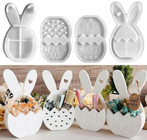 Silikonformen Gießformen Ostern, 4 Stück Silikonform Ostern Anhänger Silikonform Hase Gips Zum Gießen Ostern Silikon form Frühling Giessformen Silikon Ostern für Geldgeschenke (A)