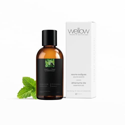 wellow® Ätherisches Öl Chinesische Minze 100% naturrein – erfrischend-klares Minzöl für Diffuser, Aromatherapie, Sauna & Spa, Infrarotkabine & Ölverbrenner – in Glasflasche mit Tropfeinsatz