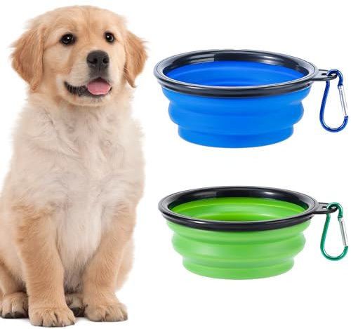 Lot de 2 grandes gamelles pliables pour chien - 1000 ml - Gamelles de voyage portables - Anti-fuite - Avec mousqueton - Pour l'eau et la nourriture